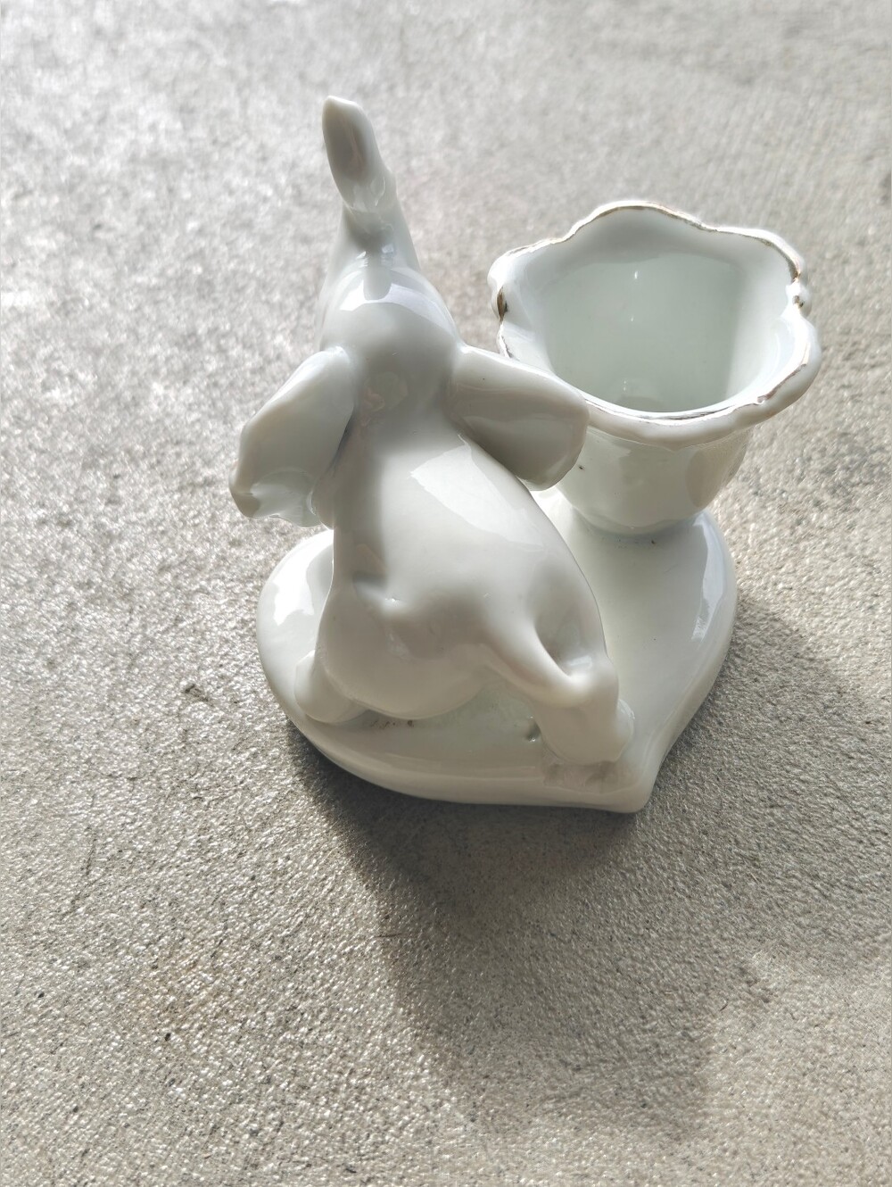 Porcelain Elephant Figurine Candle Holder with Scalloped Cup White - Picture 3 of 8